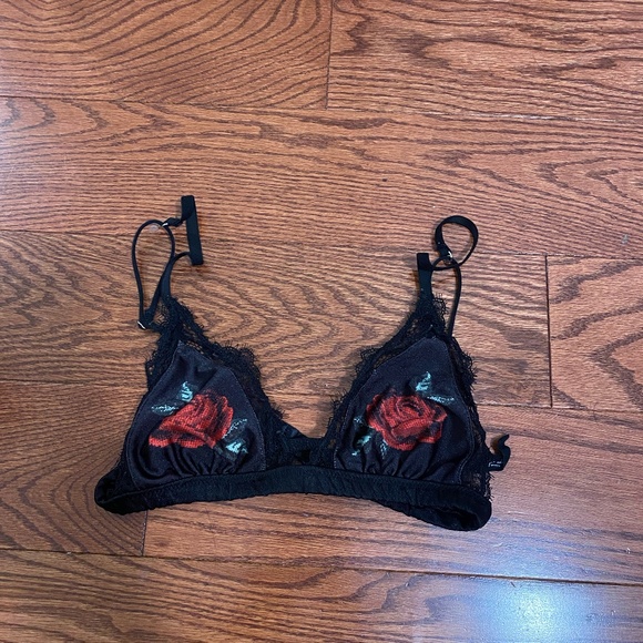 Urban Outfitters Black Bra with Red Floral Design - Picture 2 of 8